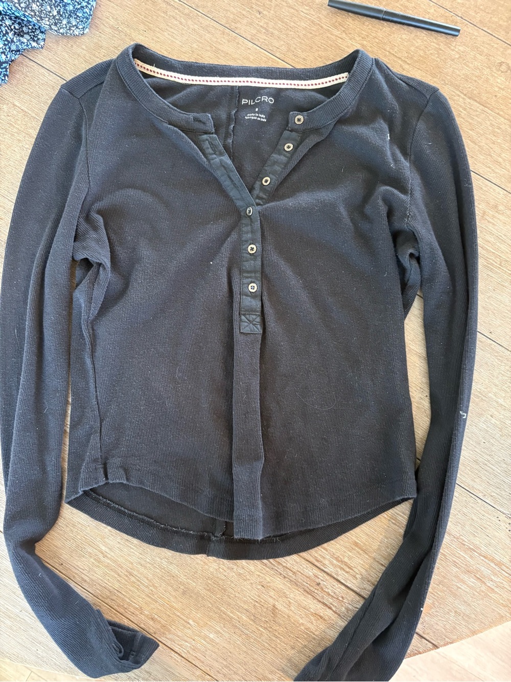 Pilcro Black Henley with Contrast Neck Trim